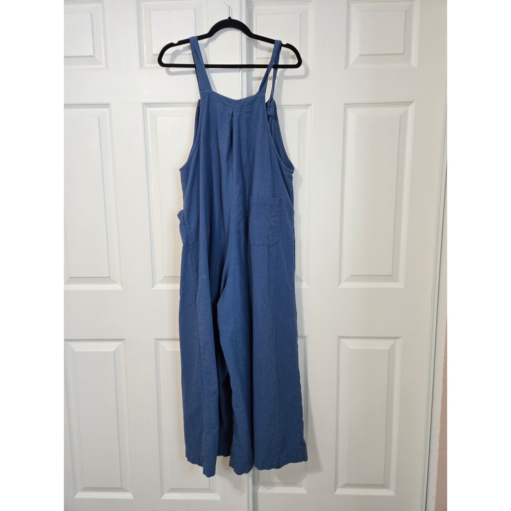 Natural Life Blue Linen Wide Leg Overall Jumpsuit XL Relaxed Boho Bib Pocket - Picture 6 of 6